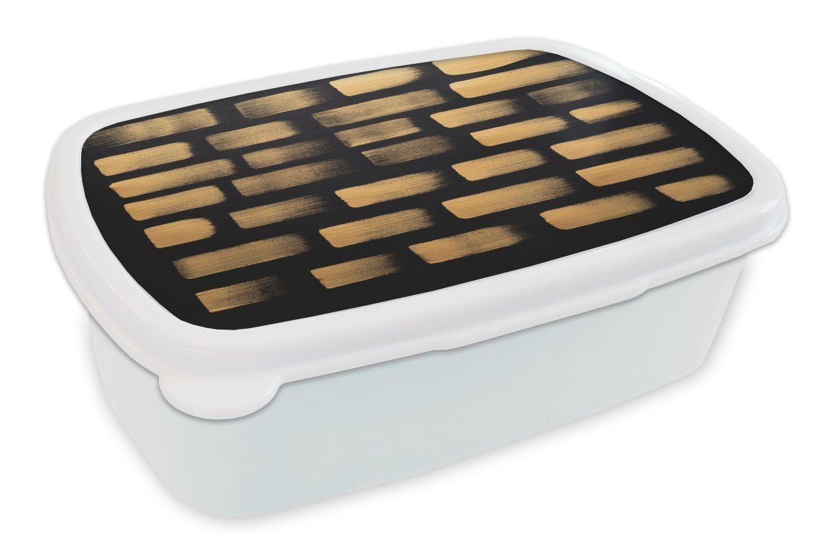 MuchoWow Lunchbox Goldene Streifen auf schwarzem Hintergrund, Kunststoff, (2-tlg), Brotbox für Kinder und Erwachsene, Brotdose, für Jungs und Mädchen weiß