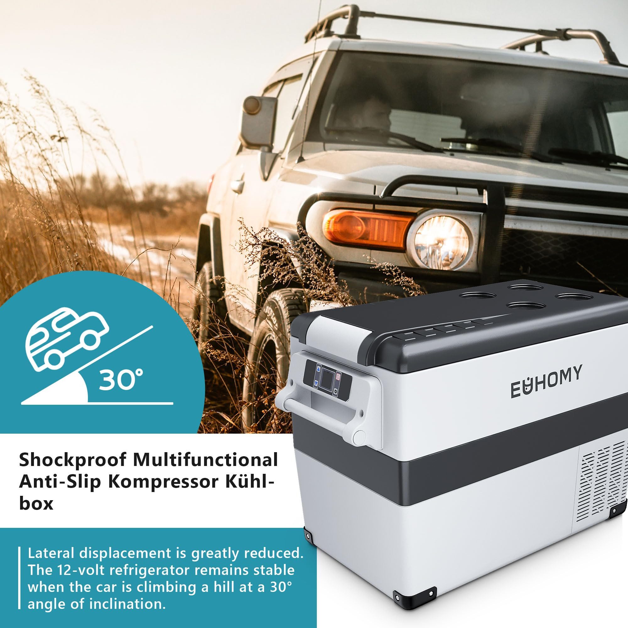 EUHOMY Elektrische Kühlbox Auto-Kompressor-Kühlbox mit App-Steuerung,12 V/240 V Kühlschrank, -20 °C bis 20 °C, Tragbarer Kühlschrank für Camping, Reisen und LKW – Bild 4 von 5