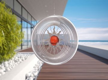 ILLUMINO Windspiel Edelstahl Windspiel Sonne Sol -L mit rubinroter 50mm Glaskugel Metall Windspiel für Garten und Wohnung Gartendeko Wohn und Fenster Deko