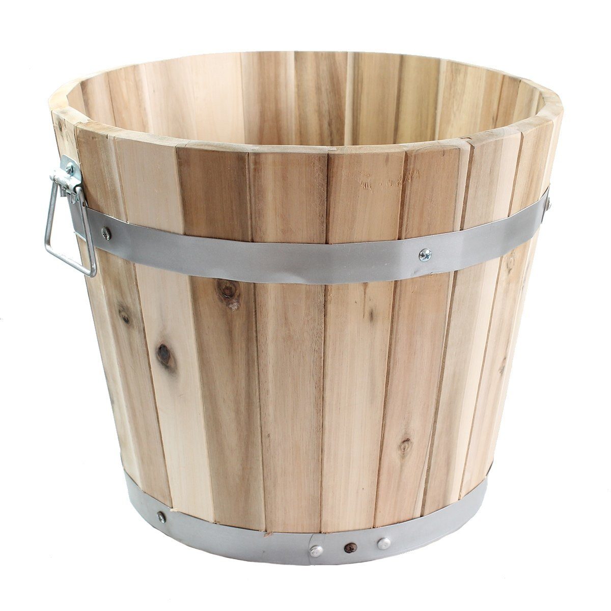 colourliving Pflanzkübel Pflanztopf rund mit Griffen Pflanzkübel aus Holz 33 cm Holzfass optik, sehr robust, mit 2 Tragegriffen, Wasser-Ablaufloch