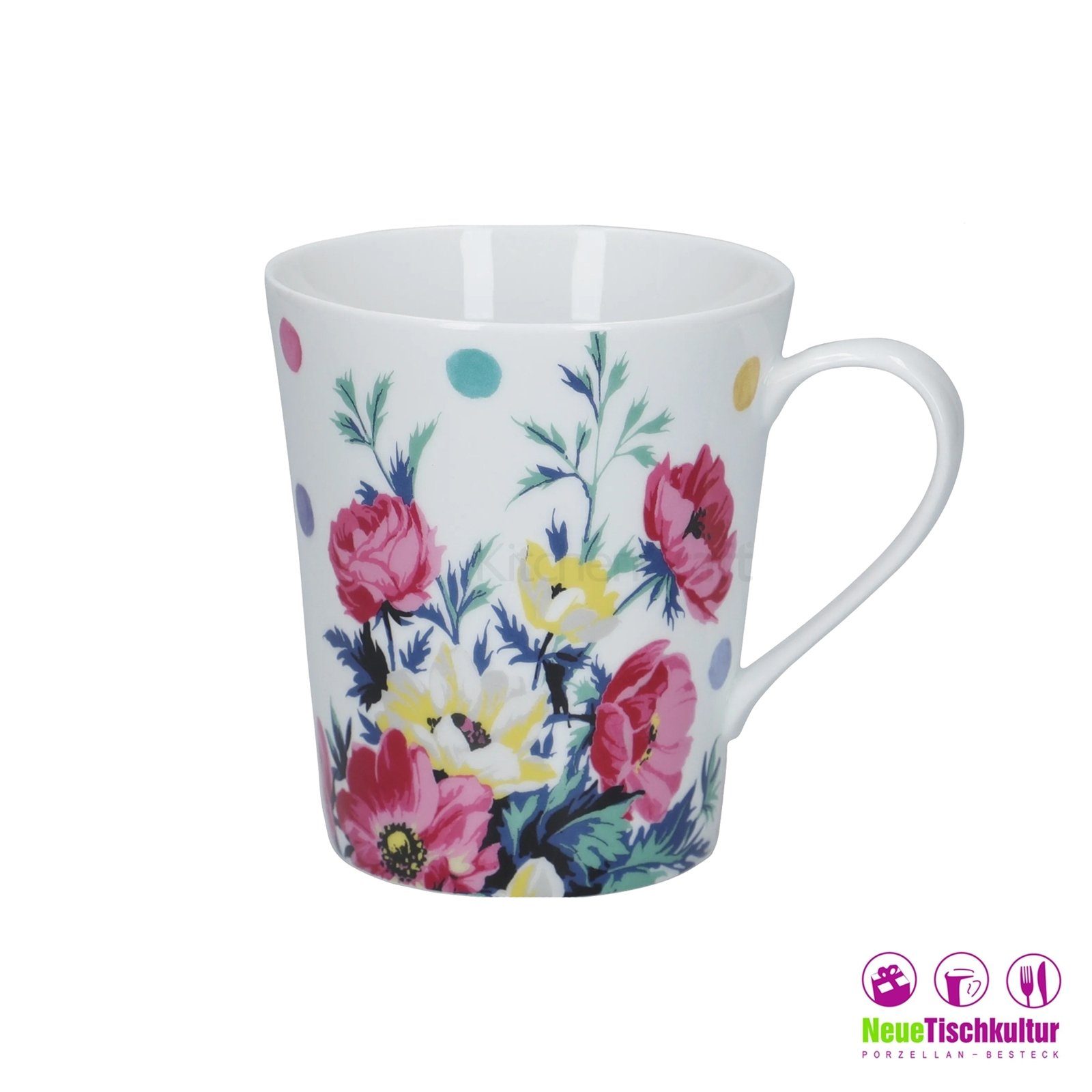 Neuetischkultur Mikasa, Blume Weiß Porzellan, Kaffeebecher Porzellan Bunt Kaffeetasse Tasse Blumendekor 4er-Set