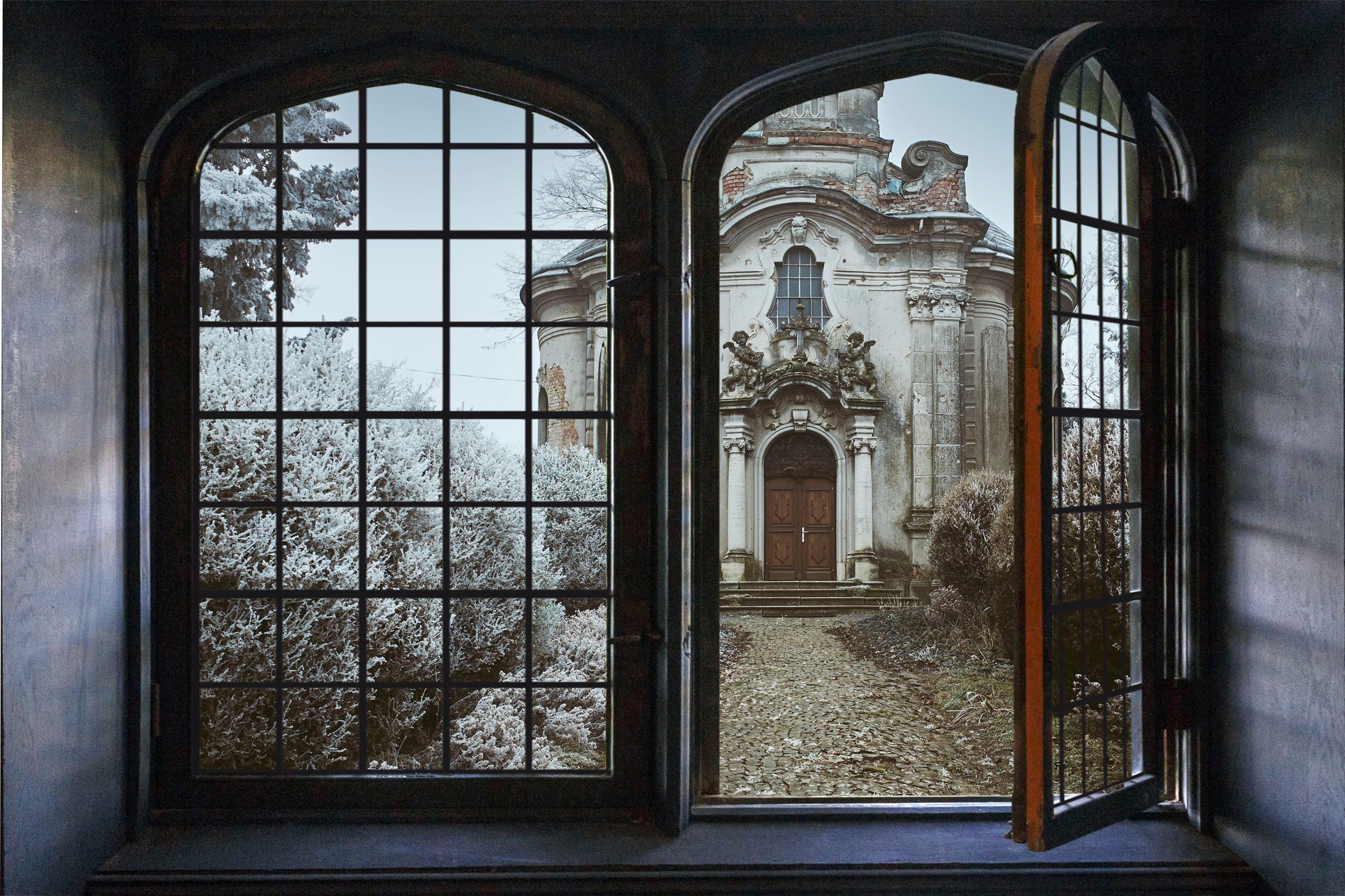 queence Wandsticker Kleine Kapelle, Wandsticker, Wandbild, selbstklebend, 3D, Fenster