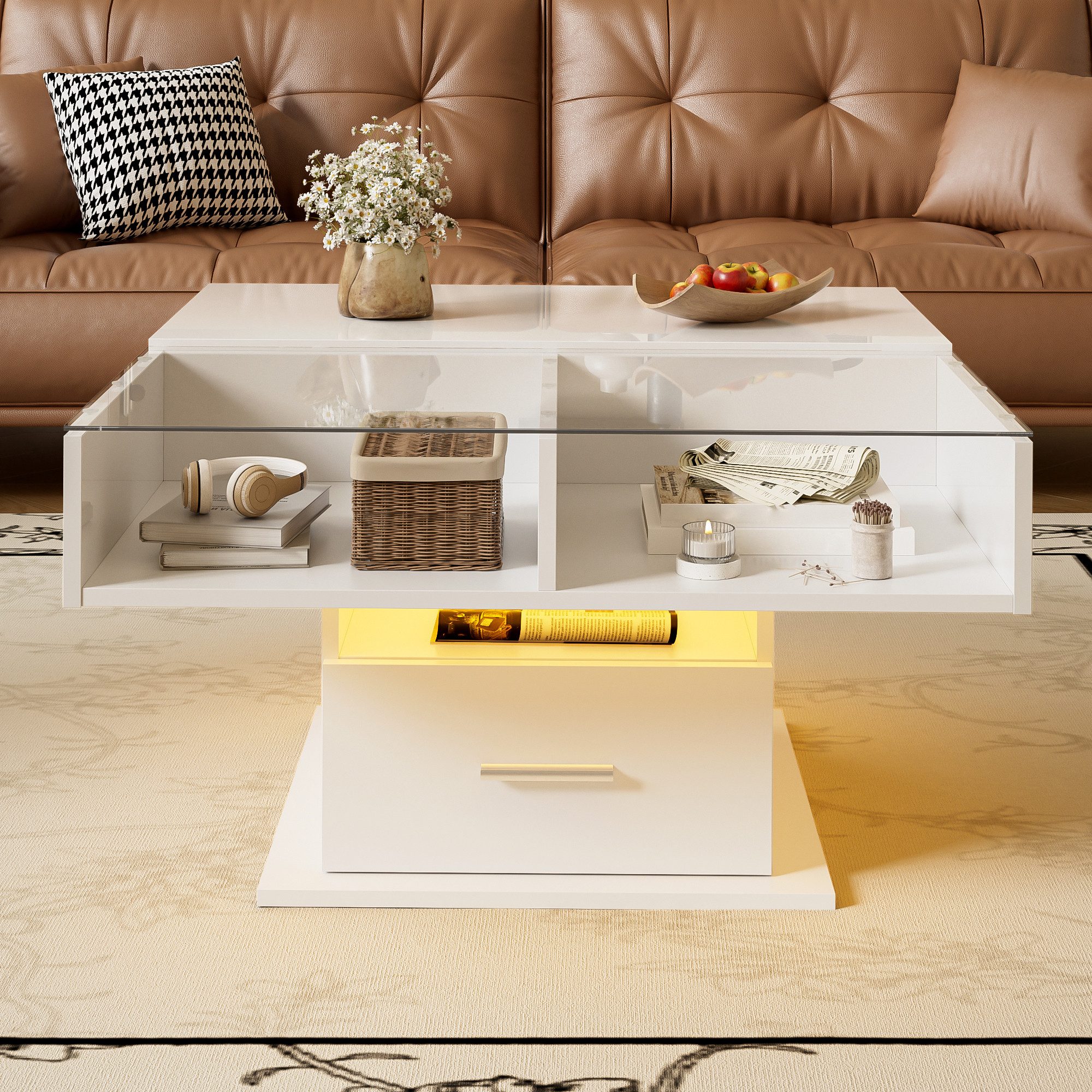 STILVORA Couchtisch mit LED-Leucht,verstellbarer Sofatisch Wohnzimmertisch günstig online kaufen
