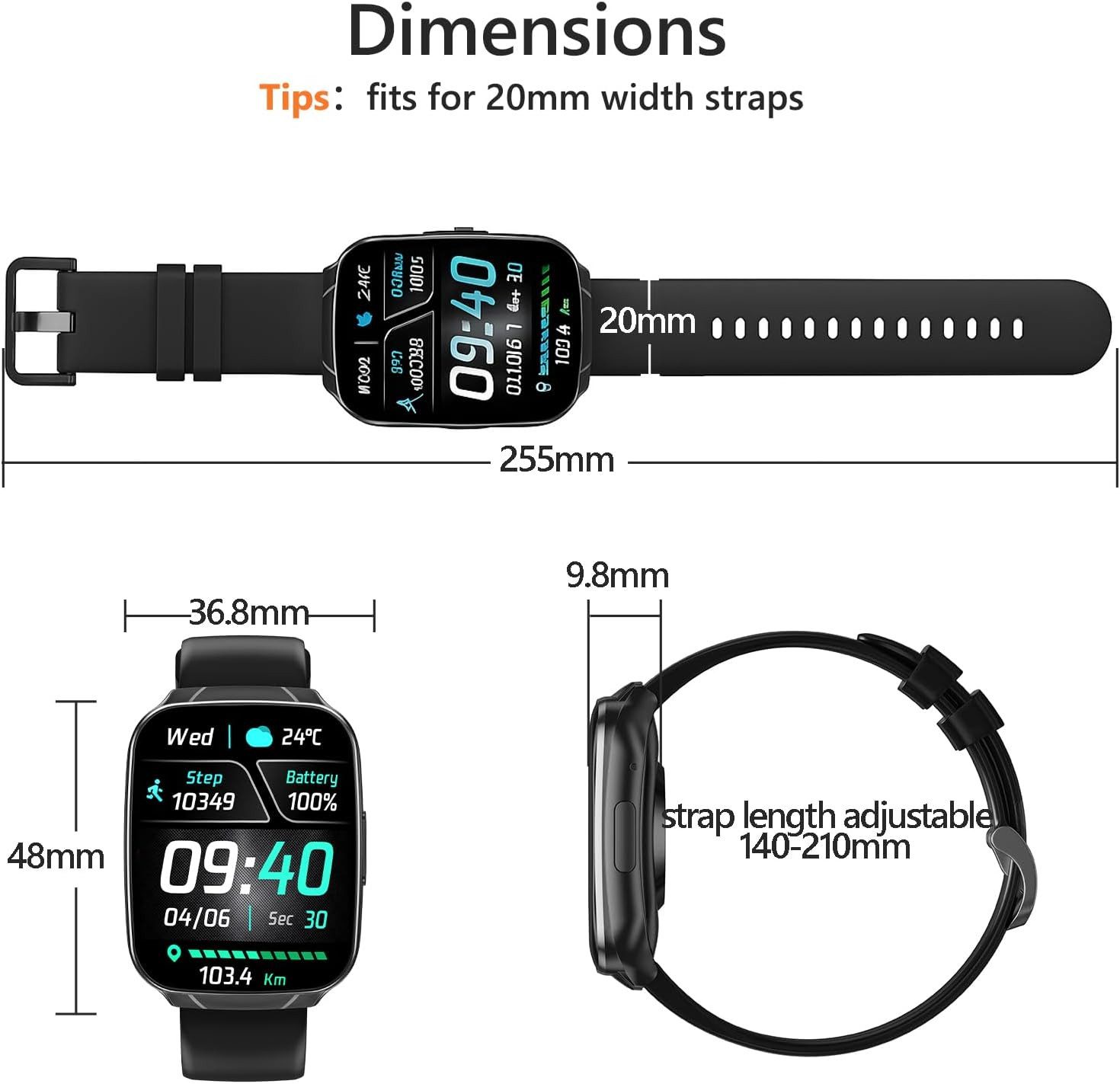 CILIENG Smartwatch (4,6 cm, android ios), Smartwatch Damen Herren mit 1.83 Zoll HD Display und Telefonfunktion