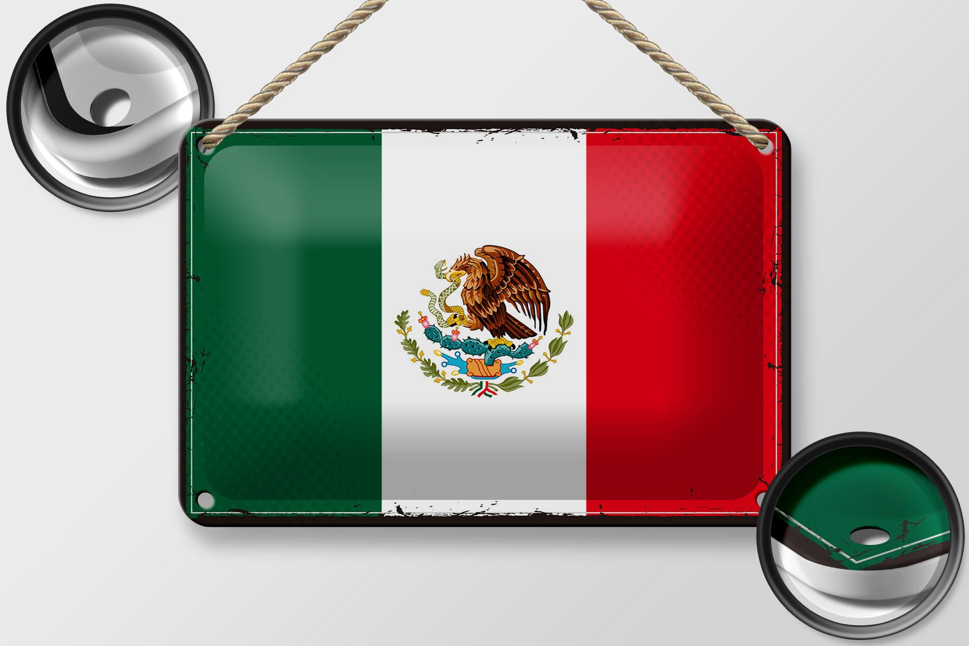 Femer GmbH Metallschild Flagge Mexikos 18x12cm Retro Flag of Mexico, (1 St), gewölbte Oberfläche, abgerundete Ecken, umgeschlagene Kanten