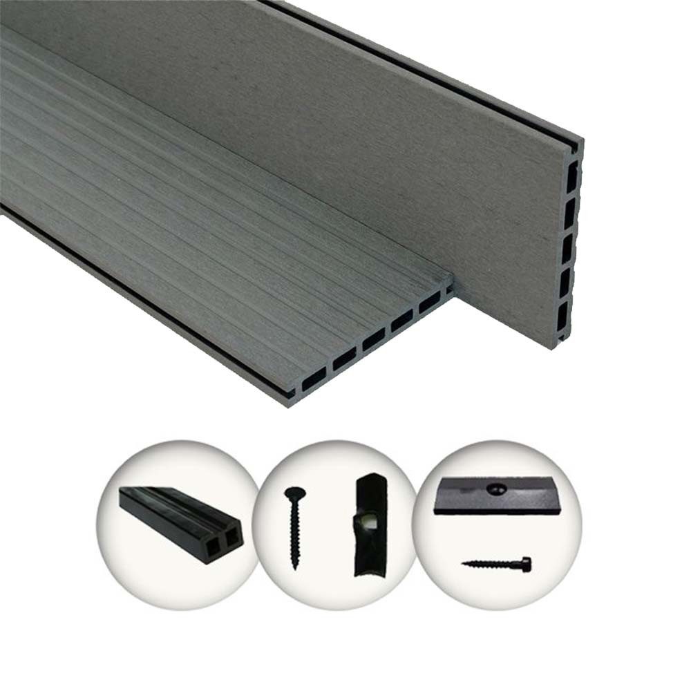 Terrassendielen WPC / BPC Komplettset WoodoBasic (20 x 145 mm, 2,4 m lang) grau