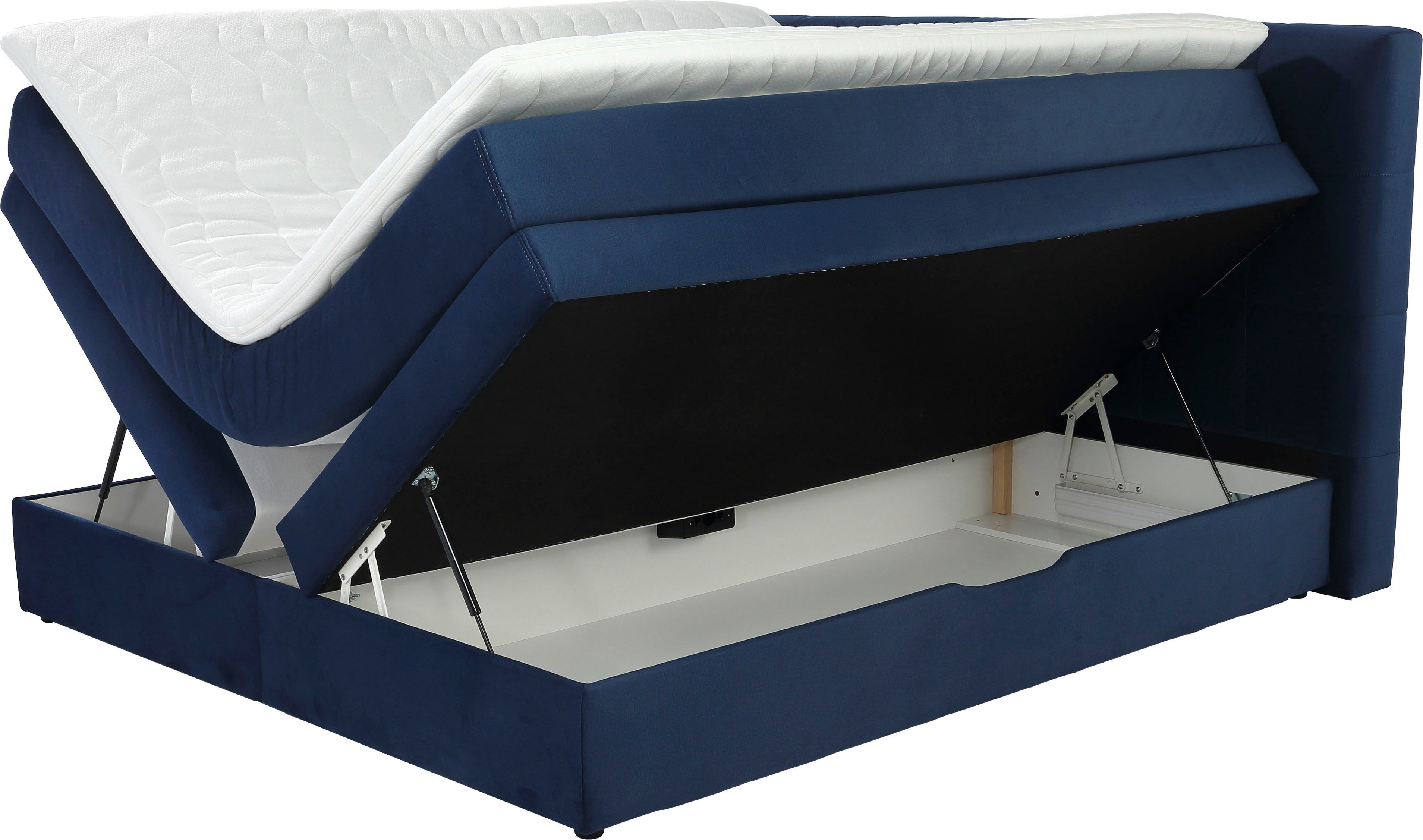 Jockenhöfer Gruppe Boxspringbett AMY in Samt, erhältlich in der Breite 180cm, mit Bettkasten und Kaltschaum-Topper