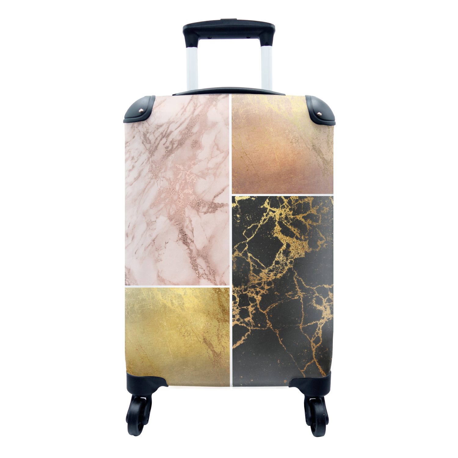 MuchoWow Handgepäckkoffer Marmor - Collage - Gold, 4 Rollen, Reisetasche mit rollen, Handgepäck für Ferien, Trolley, Reisekoffer