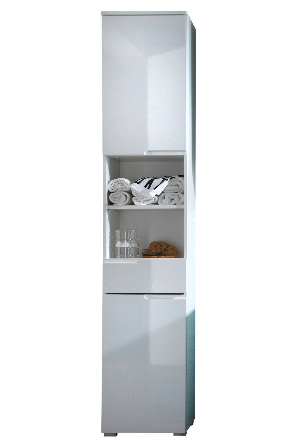 Hochschrank SPICE, Weiß 40 B 199 1 x Hochglanz, cm cm, H 2 Schublade Türen