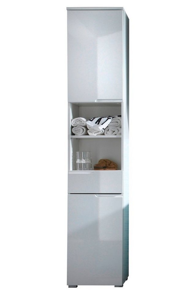 Hochschrank SPICE, Weiß Hochglanz, B 40 cm x H 199 cm, 2 Türen, 1 Schublade