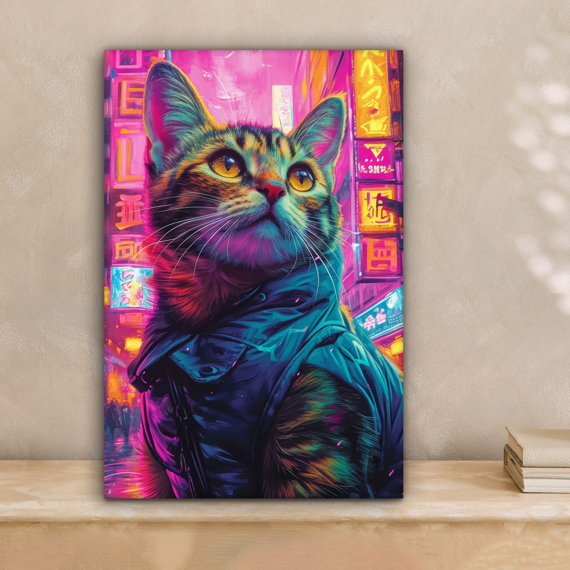 OneMillionCanvasses® Leinwandbild Katze - Pop-Art - China - Neon - Stadt, F günstig online kaufen