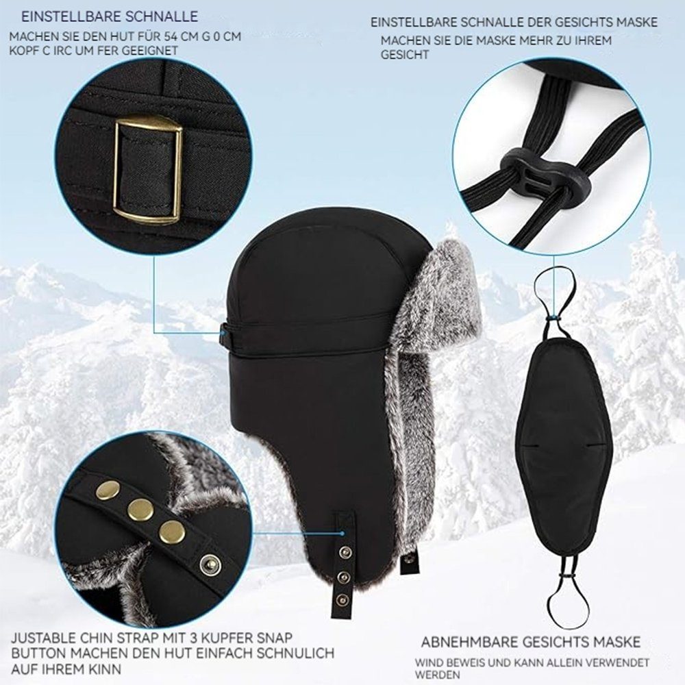 (1-St) Wintermütze Ohrenklappen,Unisex Warme SOTOR Kunstfellmütze mit Schneedichte Fellimitatmützen