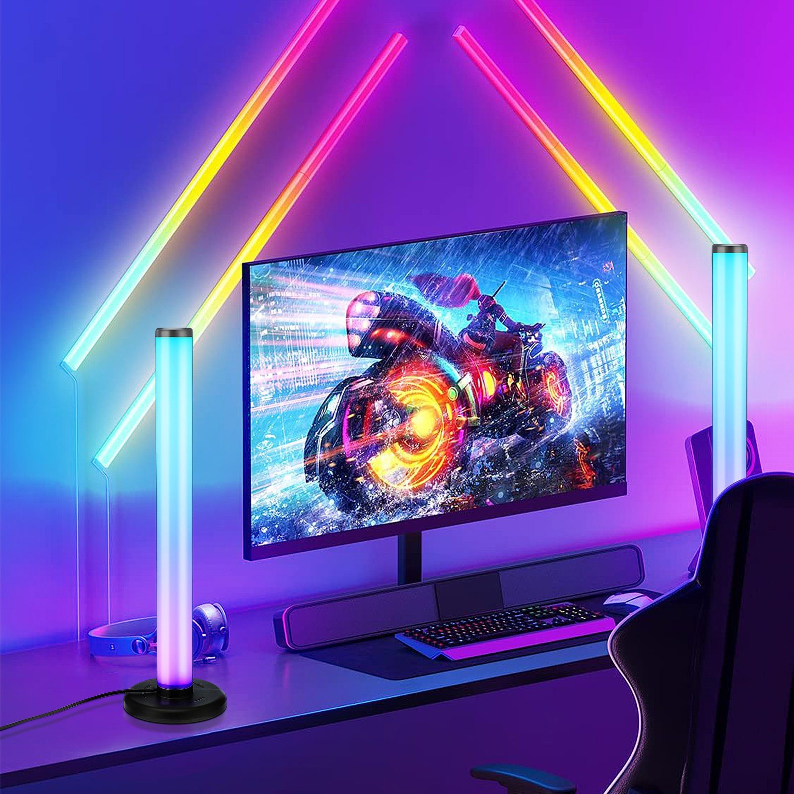 Computer Wohnzimmerlampe, LED-Streifen Lampe, 180/360-Grad-Display, Ambient Gaming-Umgebungslicht 40CM SEEZSSA Schlafzimmerlampe,Schwarz