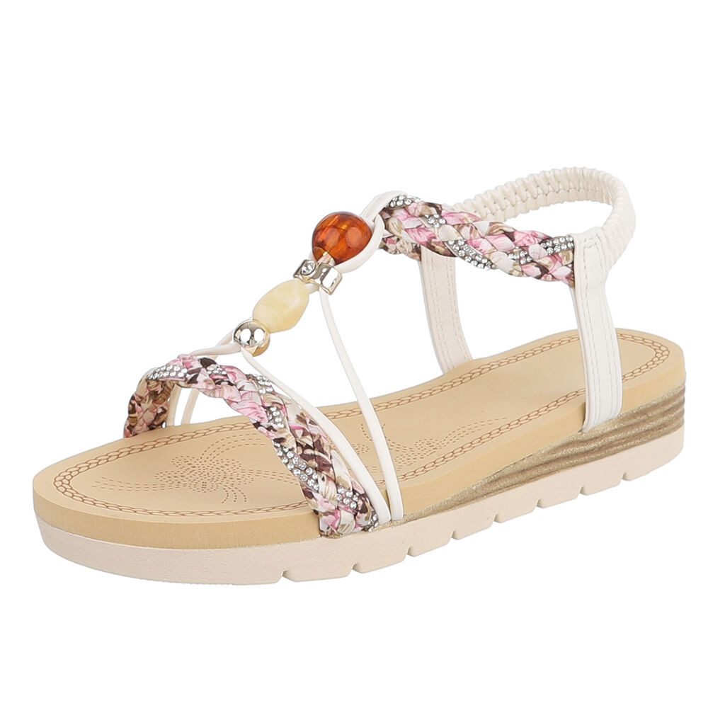 Ital-Design Damen Sandale mit Schmuckdetails und Riemendesign Riemchensandalette (91971184) Keilabsatz/Wedge Keilsandaletten in Weiß