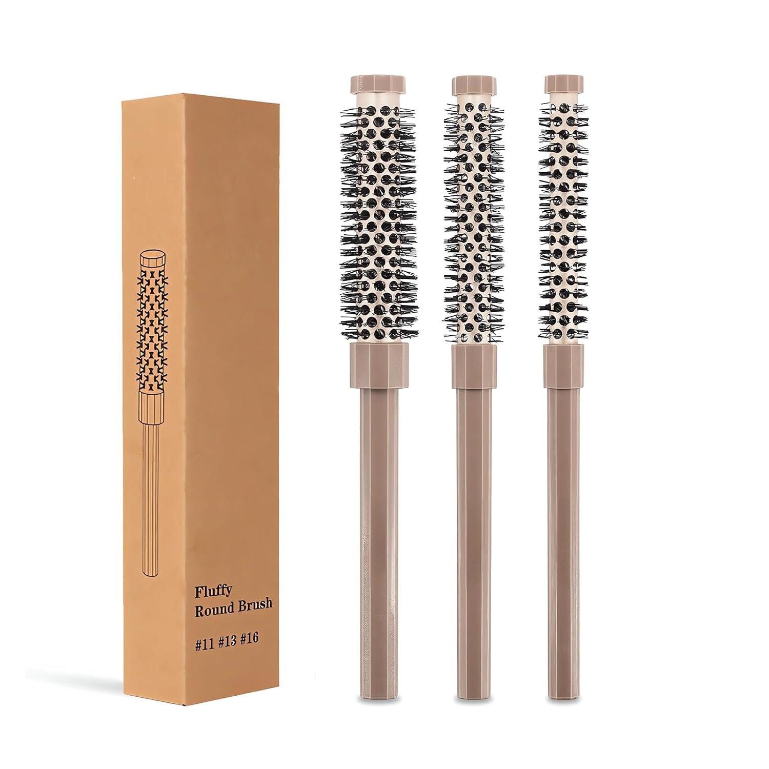 LuxusKollektion Haarbürsten-Set 3-teiliges Rundbürsten Set weiche Naturborsten Föhn-Lockenstyling