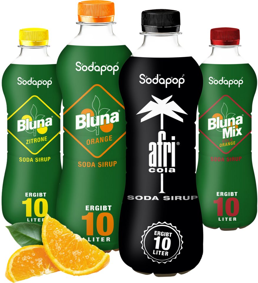 Sodapop Getränke-Sirup BLUNA & AFRI Sirup 4er Set (je eine Flasche), 0,5 l, 500 ml, (Set, 1x Zitrone, 1x Orange, 1x Cola, 1x Cola Mix), Immer verdünnen!