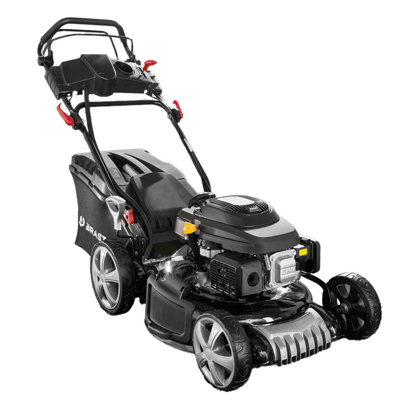 BRAST Benzinrasenmäher mit Antrieb 5,2kW(7PS) 4 Takt OHV Motor Elektrostart TÜV geprüft, 46 cm Schnittbreite, 30-80mm Schnitthöhe, 60L Fangkorb, Stahlgehäuse, 18224 ESTART