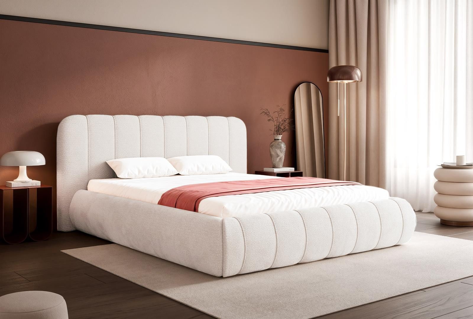 Compleo Polsterbett mit Bettkasten und Lattenrost, Designerbett cloudy MARINA (120/140/160/180/200x200), feiner Chenille-Stoff, MADE IN EU, Stauraumbett