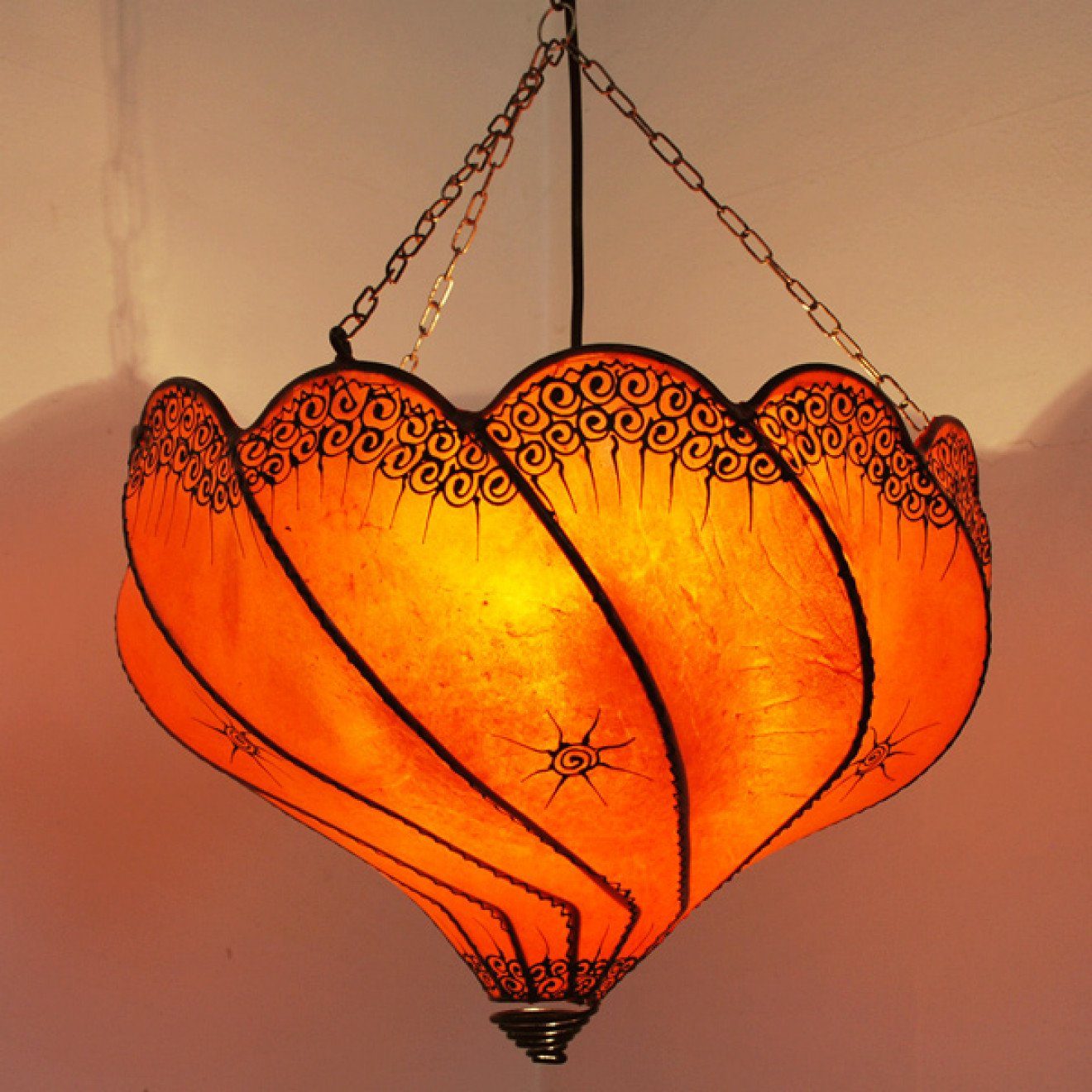 l-artisan Hängeleuchte, Orientalische Leder Hängelampe, Deckenlampe, Lampenschirm, ohne Leuchtmittel, Deckenleuchte Golla Orange