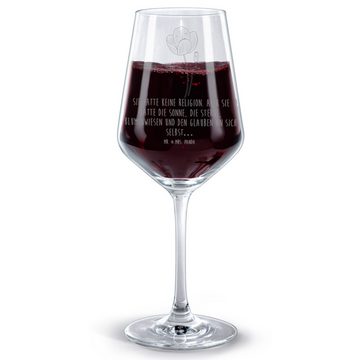 Mr. & Mrs. Panda Rotweinglas Blume Mohnblume - Transparent - Geschenk, Rotweinglas, Geschenk für W, Premium Glas, Luxuriöse Gravur