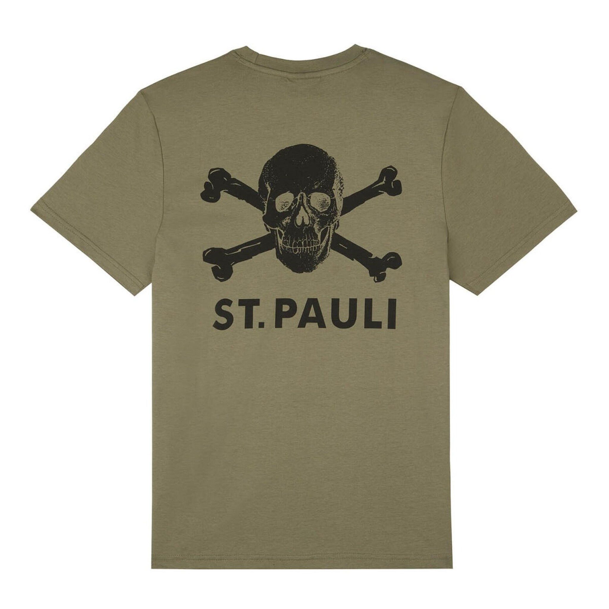 FC St. Pauli T-Shirt FC St. Pauli - T-Shirt Black-Olive Totenkopf mit Rückenprint - oliv