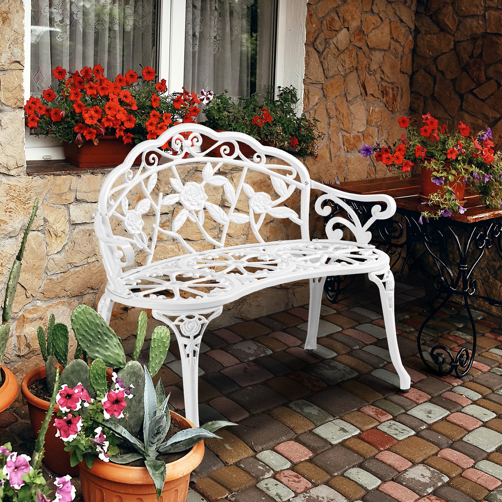 VINGLI Bank Gartenbank Metall Aluminium Rose, wetterfeste Sitzbank für 2 Sitzer – Bild 2 von 5