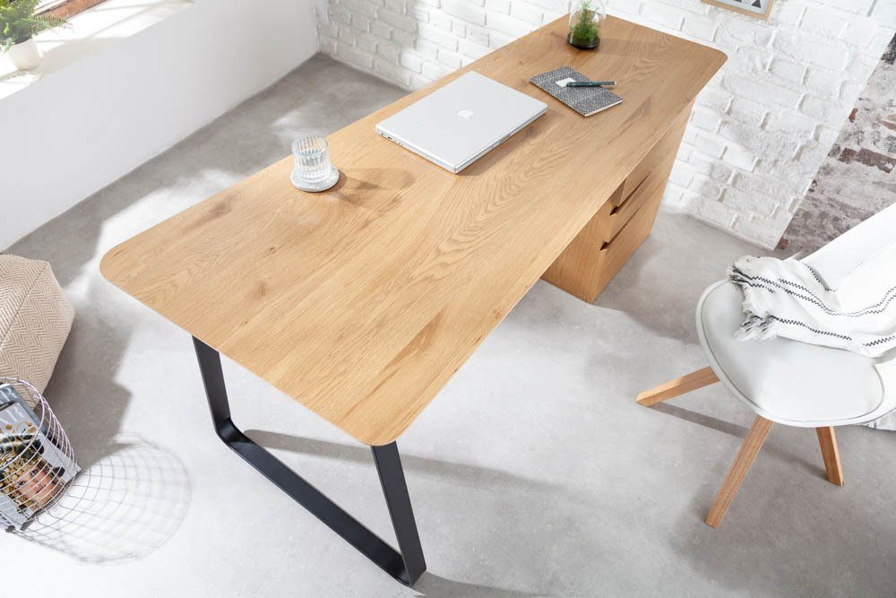 riess-ambiente Schreibtisch STUDIO 160cm natur / schwarz, Arbeitszimmer · Holzwerkstoff · Metall · mit Regal · Home Office – Bild 5 von 5