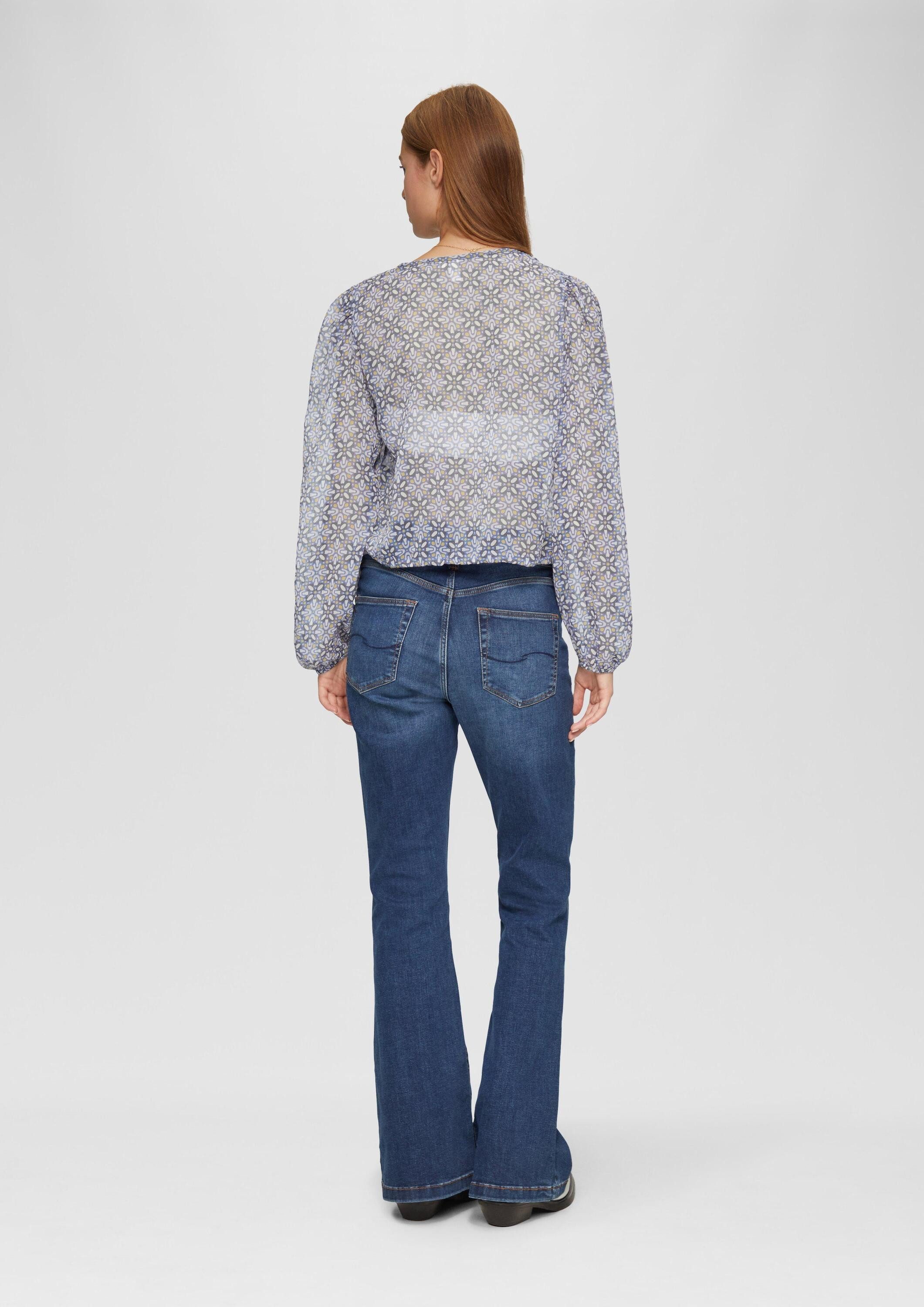 QS Langarmbluse Bluse Verkürzte Bluse aus semi-transparentem Chiffon