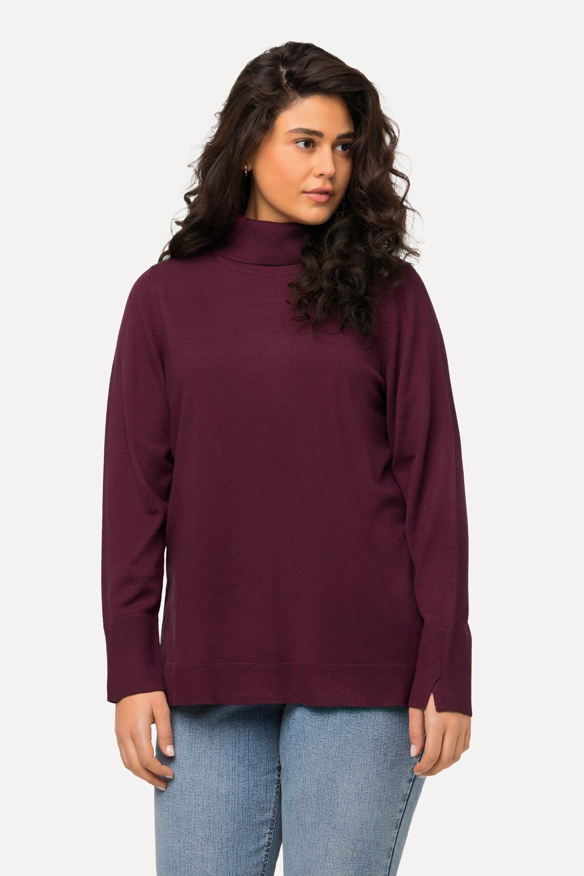 Strickpullover Rollkragenpullover breite Rippbündchen Langarm