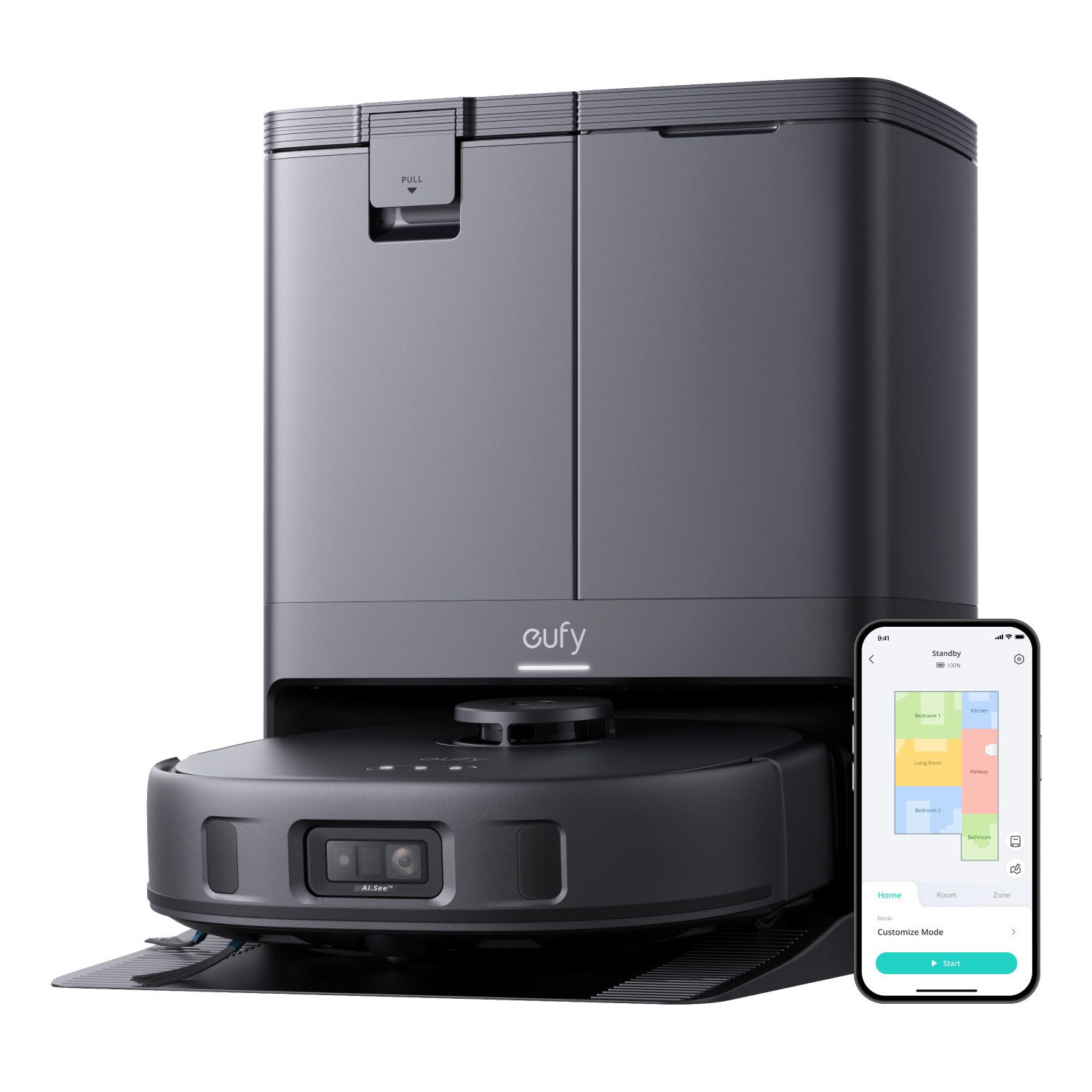 eufy Saugroboter X10 Pro Omni, 8.000Pa, Auto-Absaugen/Befüllen, 2× Auto-Lift-Mopp mit Auto-Waschen/Trocknen, Aktive Hindernisvermeidung, 8.000Pa, 2× Auto-Lift-Mopp mit Auto-Waschen/Trocknen