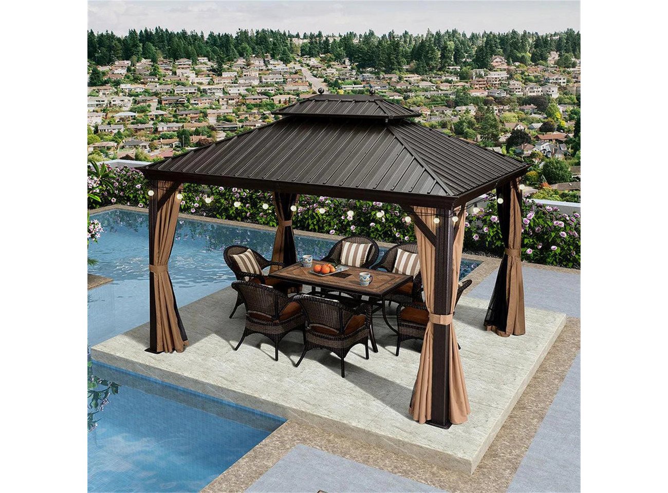 Thumbnail - PURPLE LEAF Pavillon Hardtop Aluminium Gazebo mit Seitenteilen und LED Lichterketten, Winterfester und wasserdichter Pav...