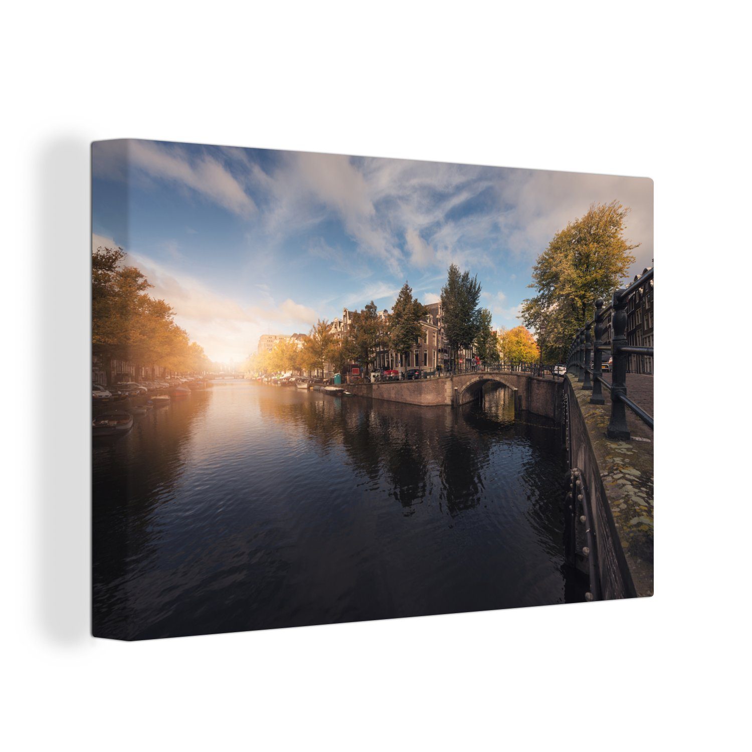OneMillionCanvasses® Leinwandbild Amsterdams Keizersgracht bei Sonnenuntergang, (1 St), Wandbild Leinwandbilder, Aufhängefertig, Wanddeko, 30x20 cm