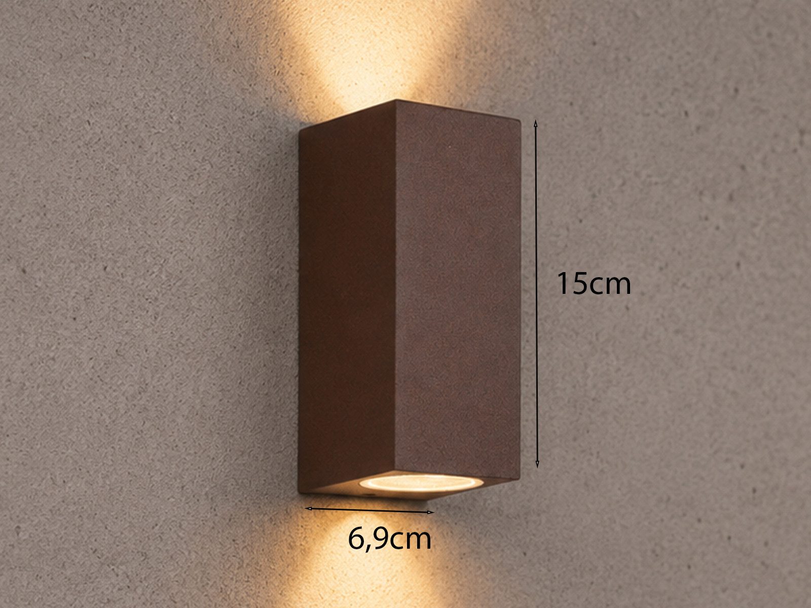 TRIO Leuchten LED Außen-Wandleuchte up and Down Rostoptik, Höhe 15cm, LED wechselbar, warmweiß, Wand Außenleuchte, Fassadenbeleuchtung Hauswand Haustür mit GU10 – Bild 4 von 5