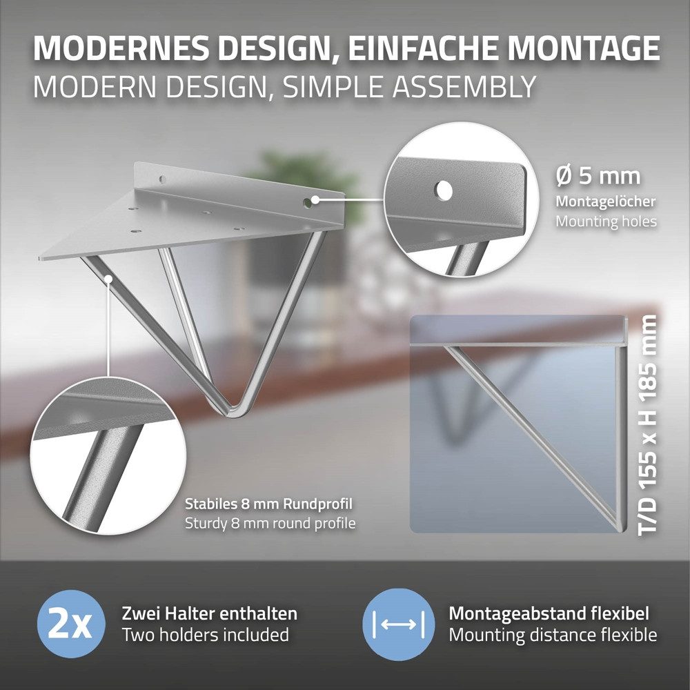 ML-DESIGN Wandregalhalter Regalhalterung Winkel Halterung für Regale & Konsolen Regalträger, 4-tlg., Regalstütze Prisma 4er Set solide Regalwinkel Industrial Metall