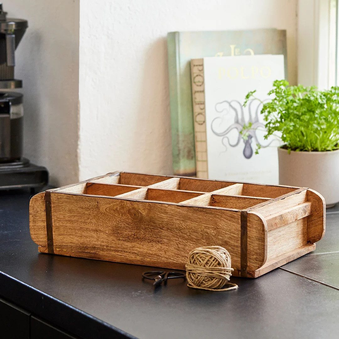 Die Stadtgärtner Dekokiste Vintage Ziegelform, Dekokiste aus Holz mit 6 Kammern – 42 x 24 x 10cm
