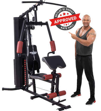 Miweba Sports Kraftstation 50in1 Profi Fitnessstation MK500 Pro - 60 kg Gewichtblock & Butterfly, 14 Gewichtsblöcke (Brustpresse, multifunktionale Kraftstation für zuhause, Fitness Power Station, Sportgeräte für zuhause, Workout, Krafttraining, 50-tlg., 14 Gewichtsscheiben, Zugseil, 18 Umlenkrollen, 125 kg max. Benutzergewicht, Stahl, Rückenpolster, inkl. Zubehör, verstellbare Trainingsintensität), Kraftturm Fitnessturm Fitnessgerät Home gym Trainingsgerät