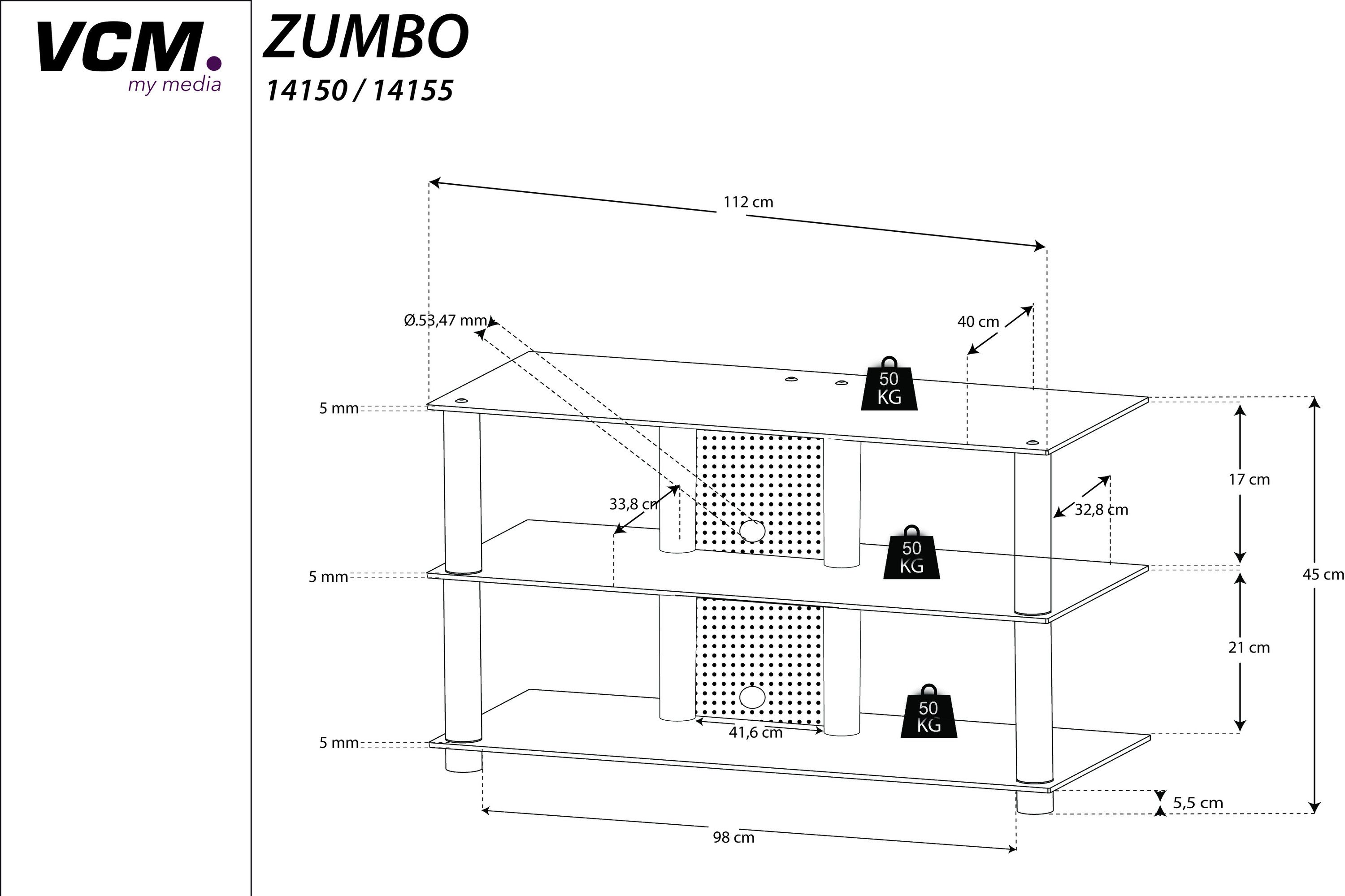 VCM TV-Board TV Möbel Sideboard Fernseh Rack Alu Glas Zumbo