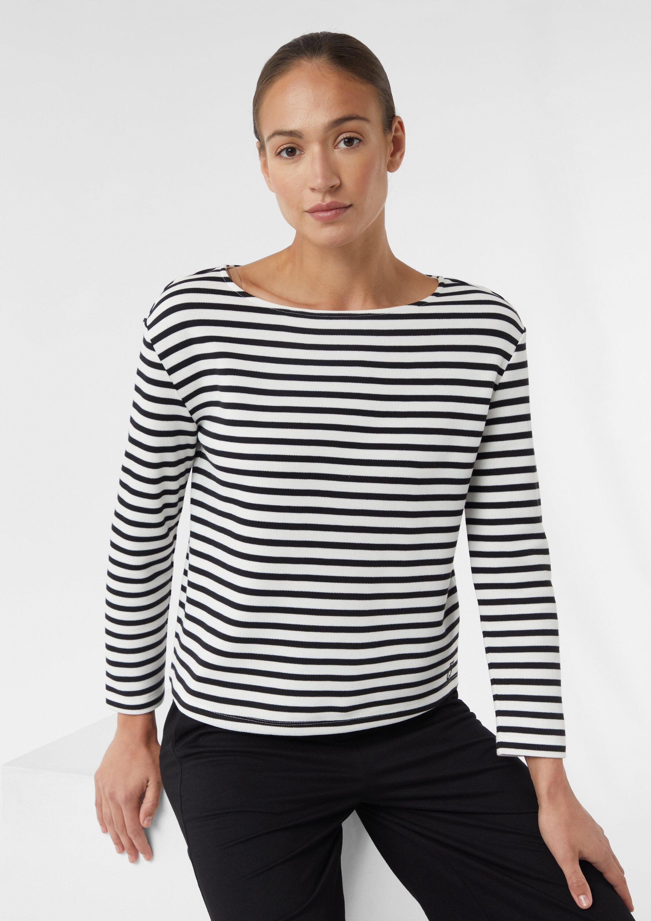 comma Langarmshirt Sweatshirt Gestreiftes Sweatshirt aus Piqué