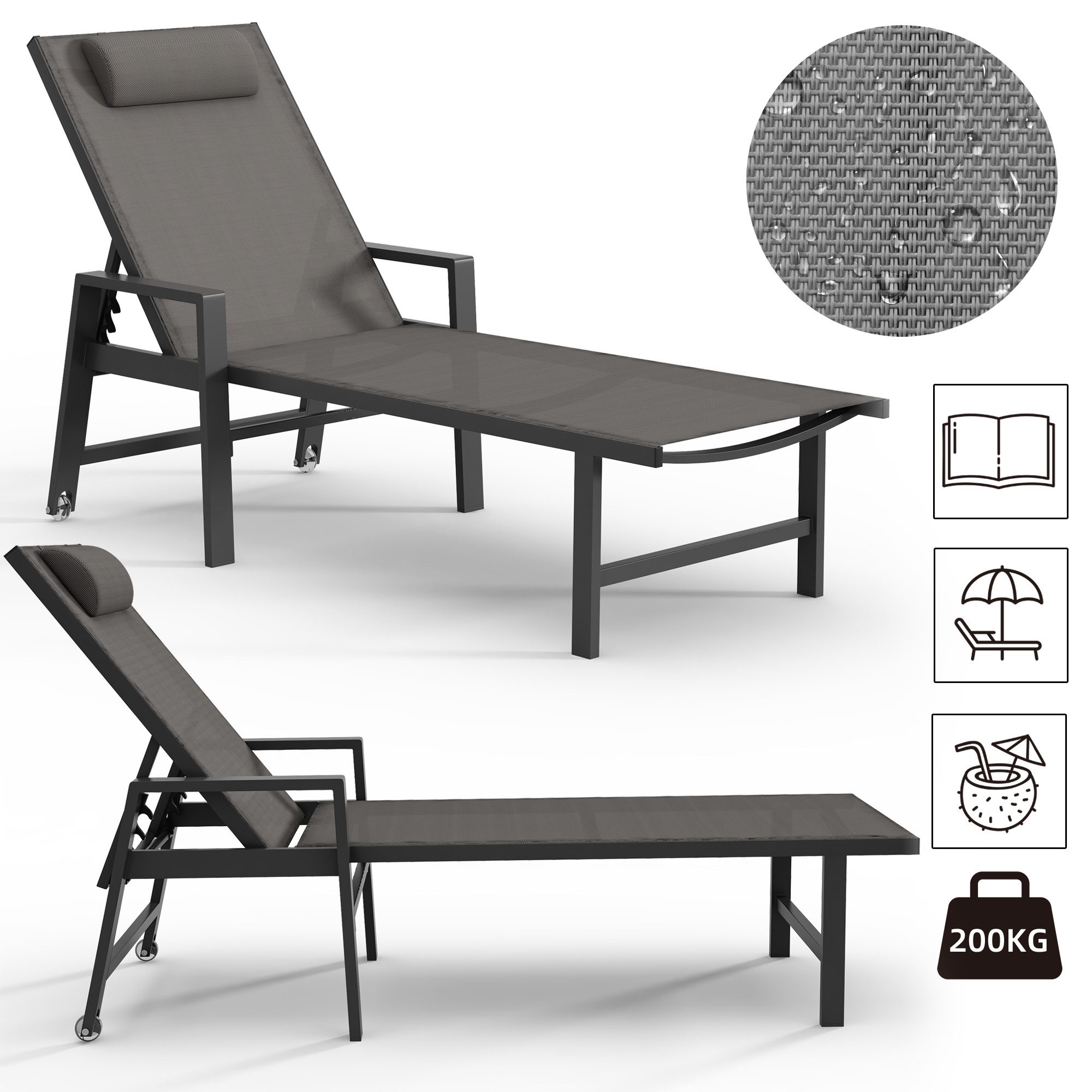 Gartenliege Sonnenliege Aluminium Liegestuhl Terrassenliege Relaxliege