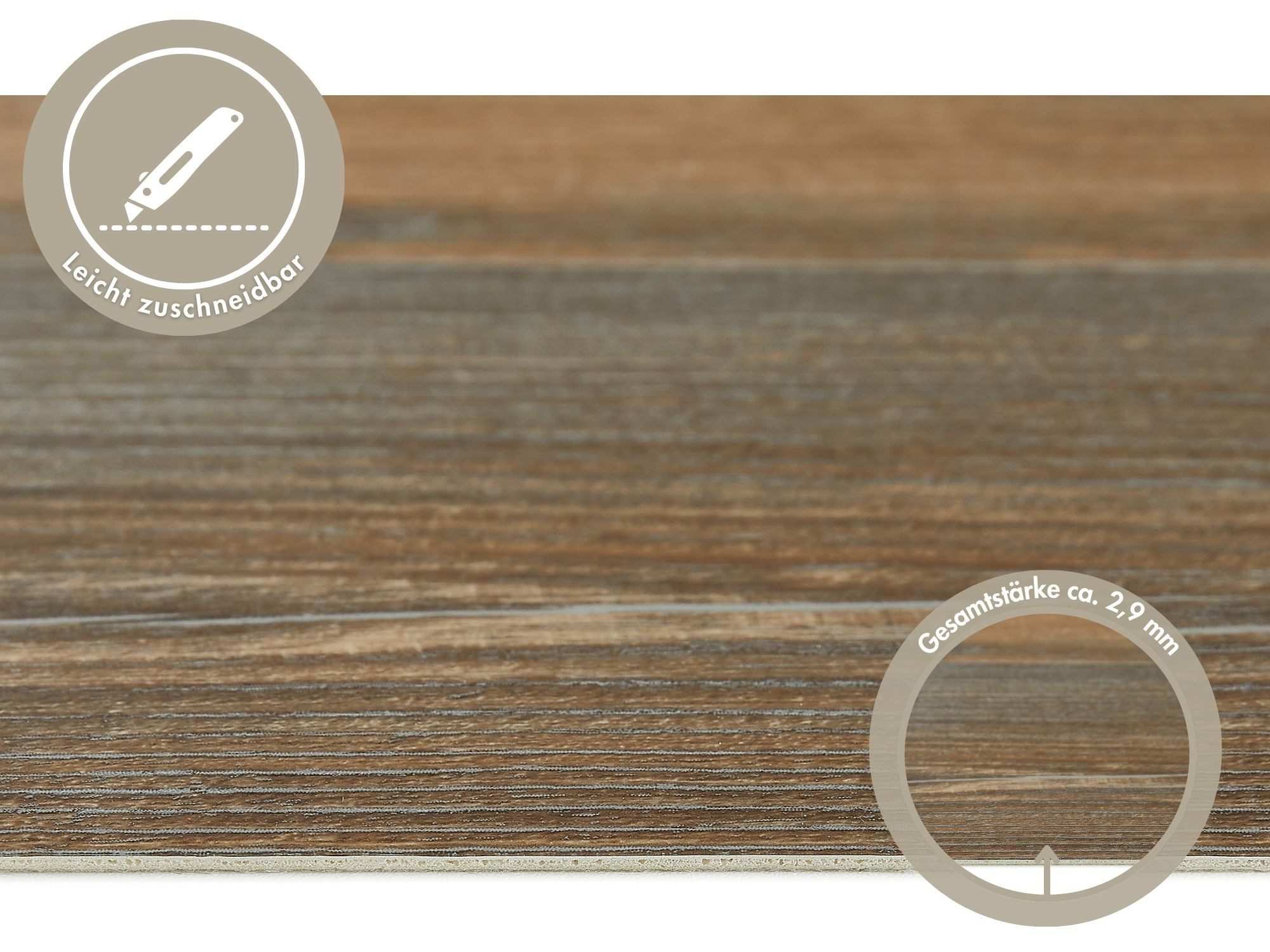 misento Vinylboden Prime in Landhausdielen-Optik, für Wohn-, Gewerbe- und Industriebereiche, PVC Bodenbelag Meterware 400 cm/500 cm breit, Stärke 2,9 mm