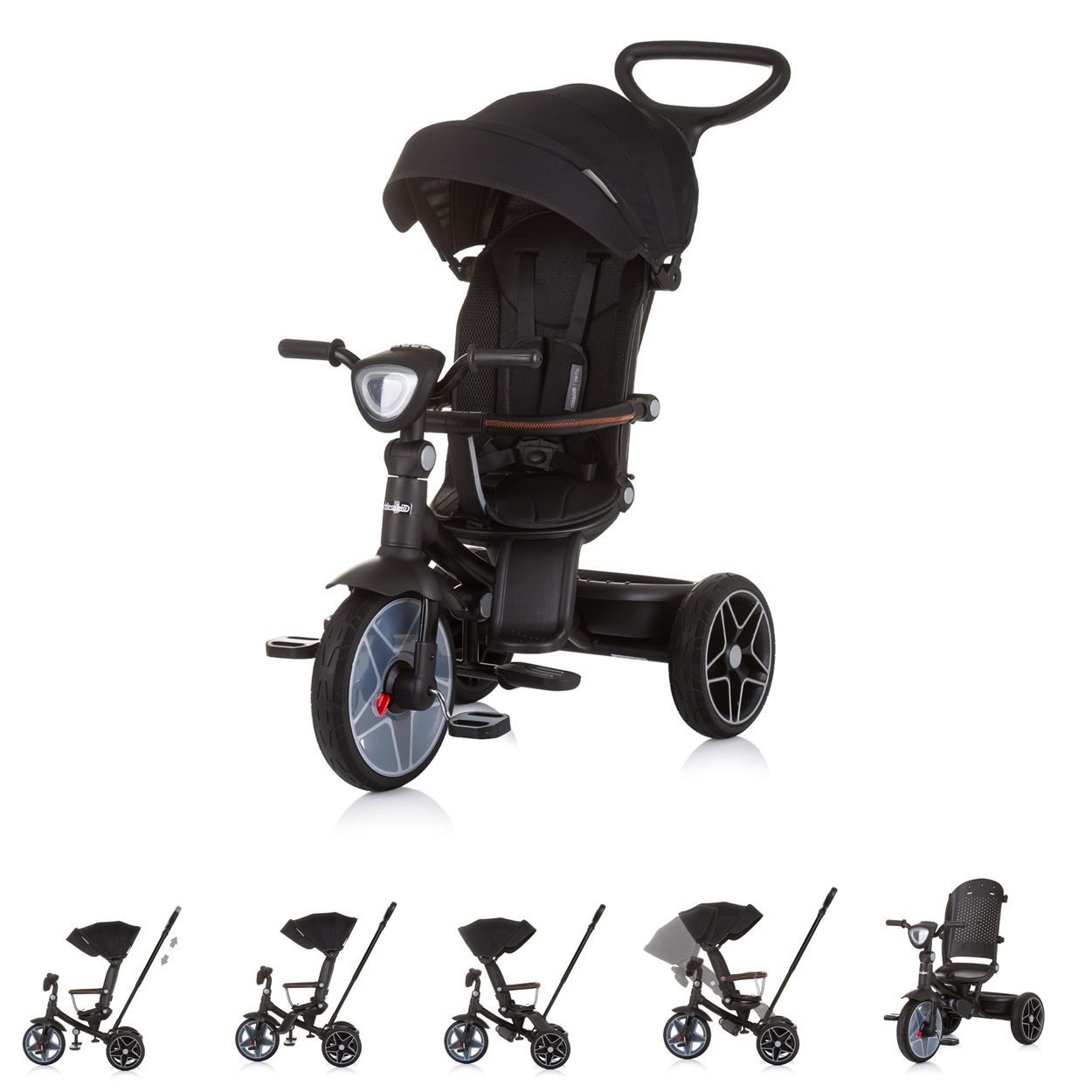 Chipolino Dreirad Dreirad, Tricycle Derby 2 in 1, Musik, Licht, Korb, Schiebegriff, Gurt