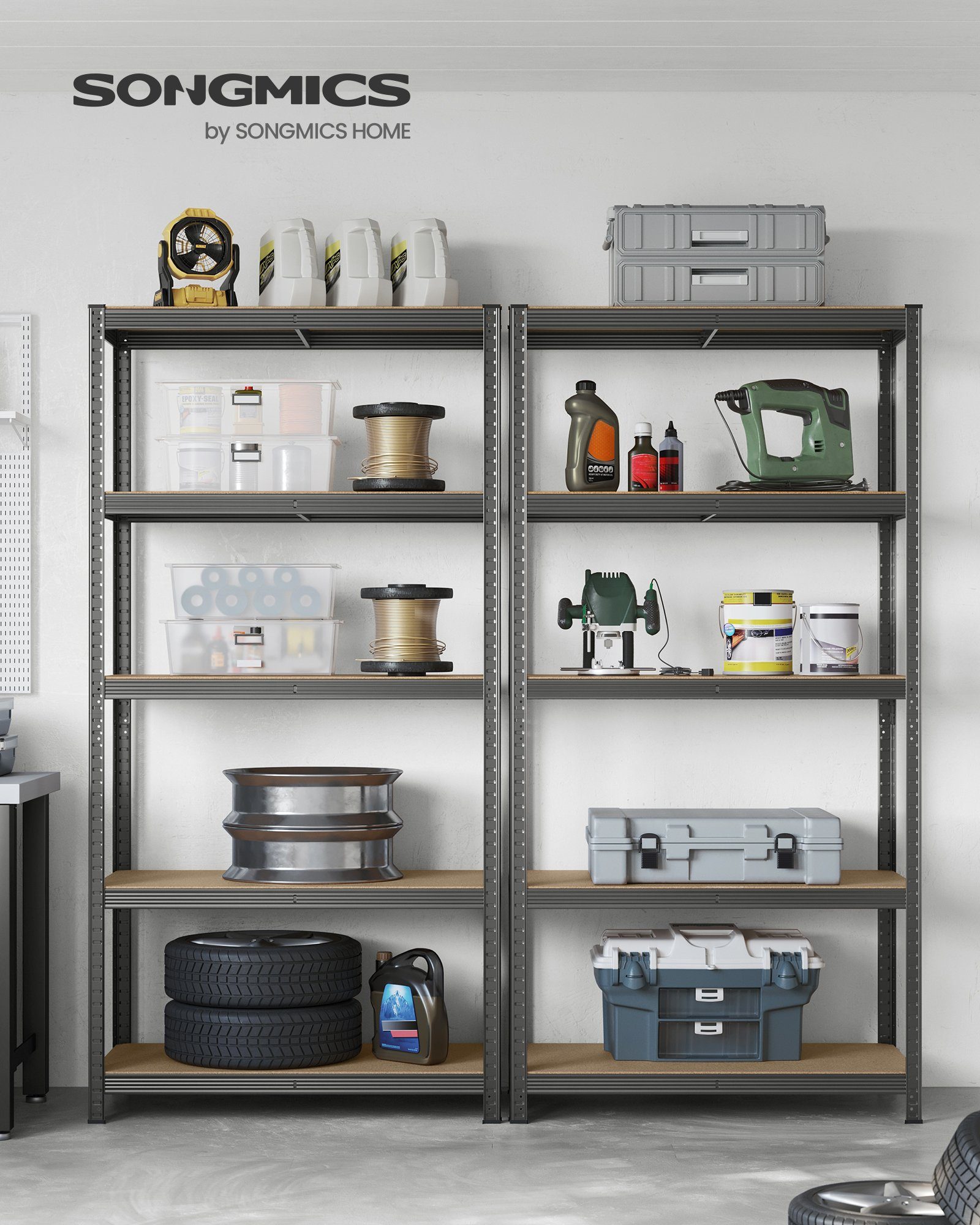 SONGMICS Schwerlastregal Standregal, 1-tlg., 200 x 120 x 60 cm, bis 750 kg belastbar, 5 verstellbare Ablagen