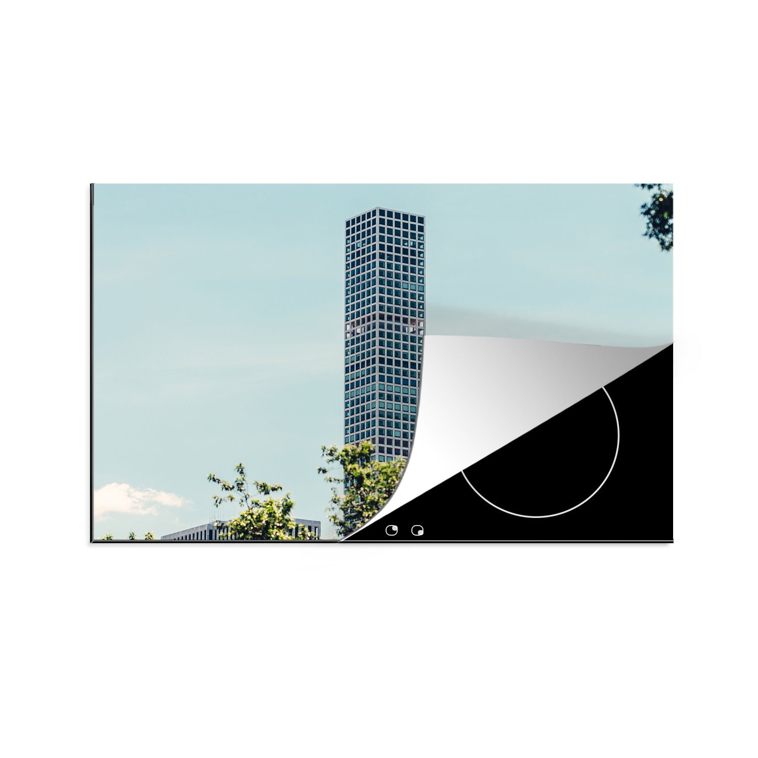 MuchoWow Herdblende-/Abdeckplatte Turm - New York - Architektur - Blätter, Vinyl, (1 tlg), 81x52 cm, Induktionskochfeld Schutz für die küche, Ceranfeldabdeckung