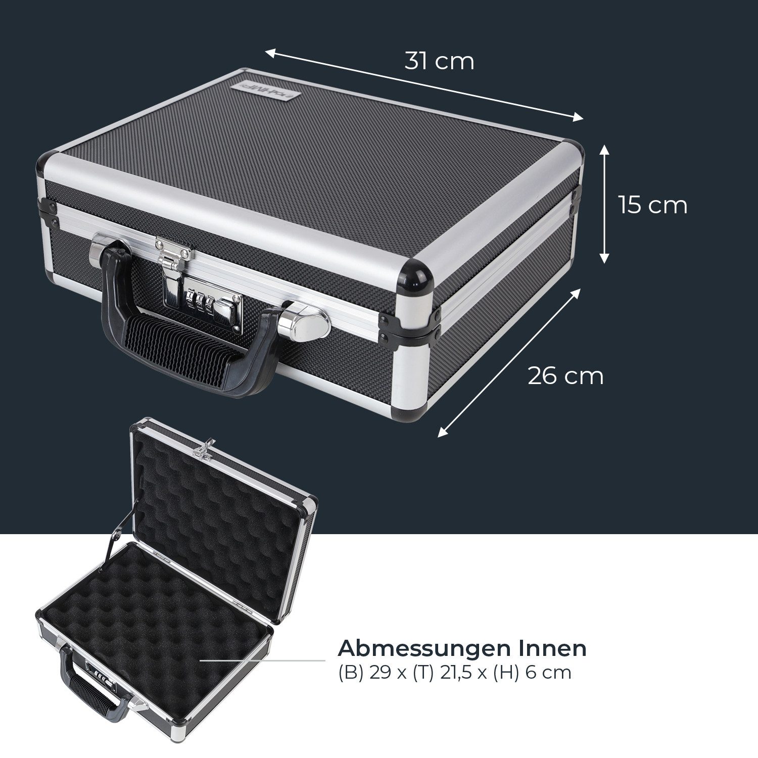 HMF Aufbewahrungsbox Transportkoffer mit Noppenschaumstoff im Deckel und Boden, Universalkoffer mit Zahlenschloss, 31 x 26 x 11 cm – Bild 5 von 5