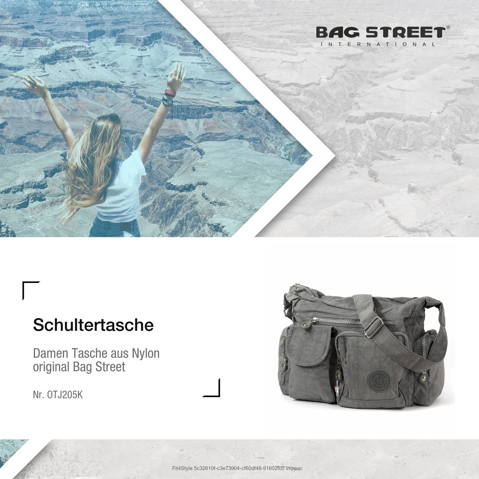 BAG STREET Schultertasche Bag Street Damenhandtasche Schultertasche (Schultertasche), Damen, Jugend Schultertasche Nylon, grau ca. 32cm x ca. 20cm
