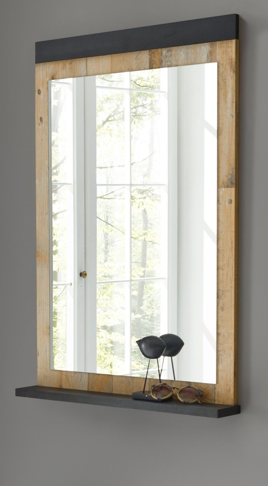 Furn.Design Garderobenspiegel Stove (Wandspiegel in Used Wood Vintage, 66 x 95 cm), mit Ablage