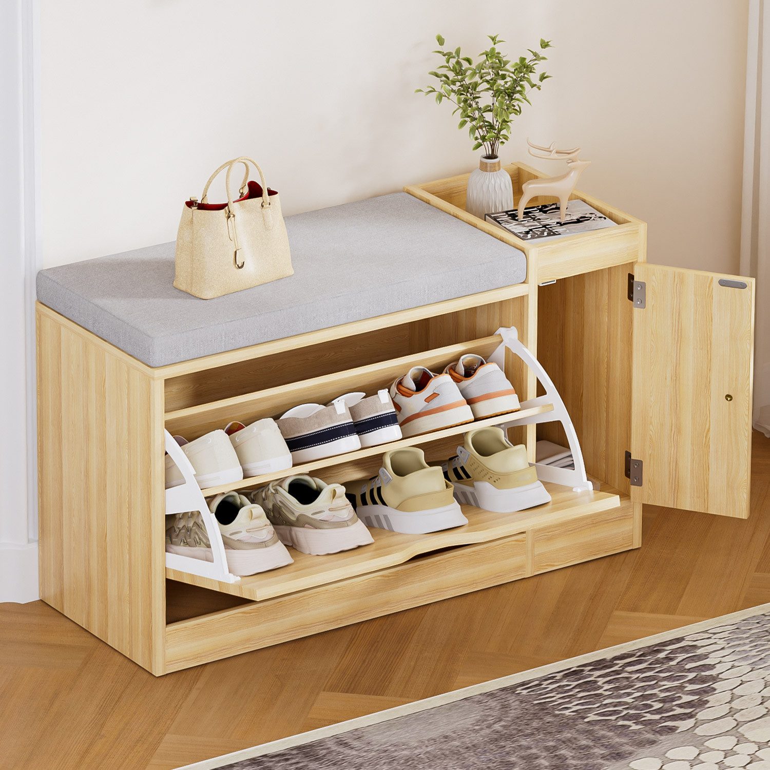 Yorbay Schuhbank mit Stauraum & Polster,Schuhablage Regal, Sitzbank mit Stauraum, 80x30x50 cm, belastbar bis 80 kg, für Flur, Wohnzimmer, Diele