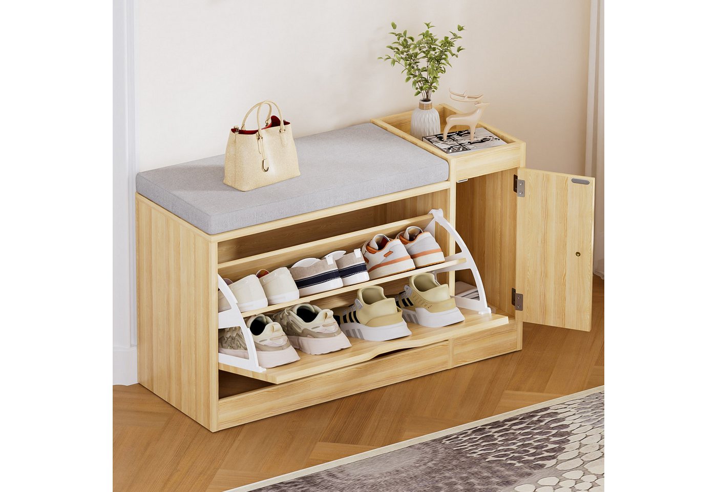 Yorbay Schuhschrank Multifunktionaler Schuhbank mit Sitzkissen 80x30x50 cm, belastbar bis 80 kg, für Flur, Wohnzimmer, Diele