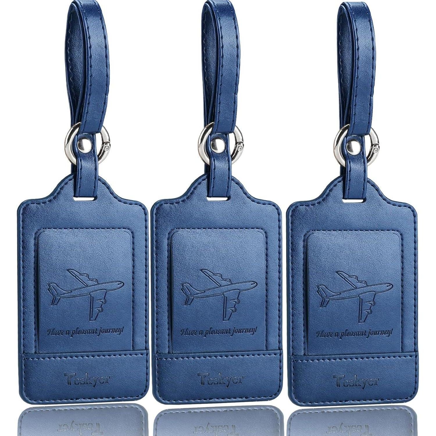 LuxusKollektion Gepäckanhänger Kofferanhänger 3er Set PU Leder blau Datenschutz Identifikation