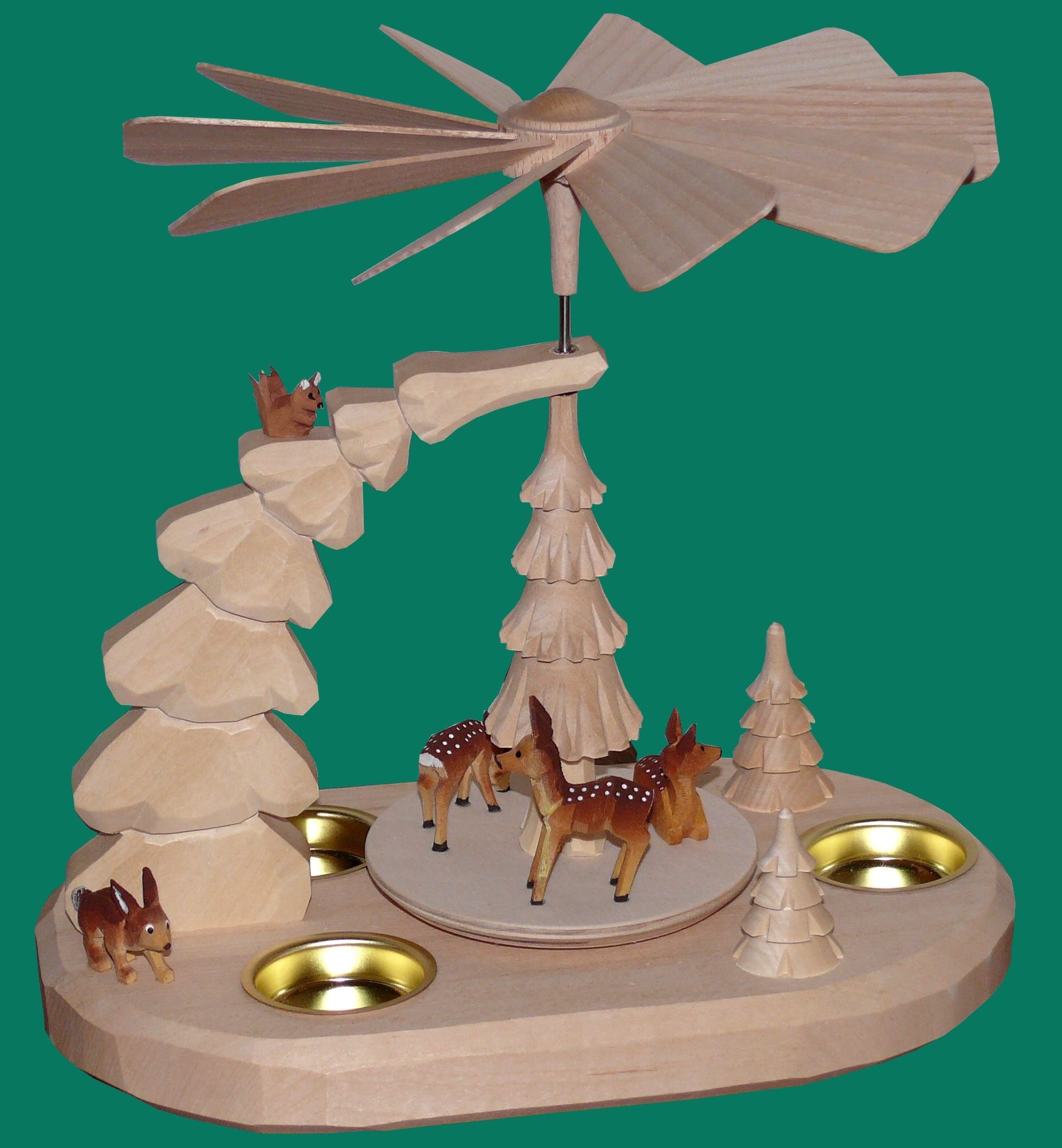 Weihnachtspyramide Teelichtpyramide mit Rehe natur